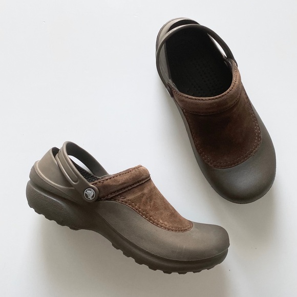 brown suede crocs